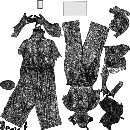 scanned 3D senior woman casual walking, photogrammetry people for Enscape and V-Ray, wireframe top-down view