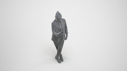 3D human model woman business, photogrammetry scanned person for archviz, wireframe three-quarter view