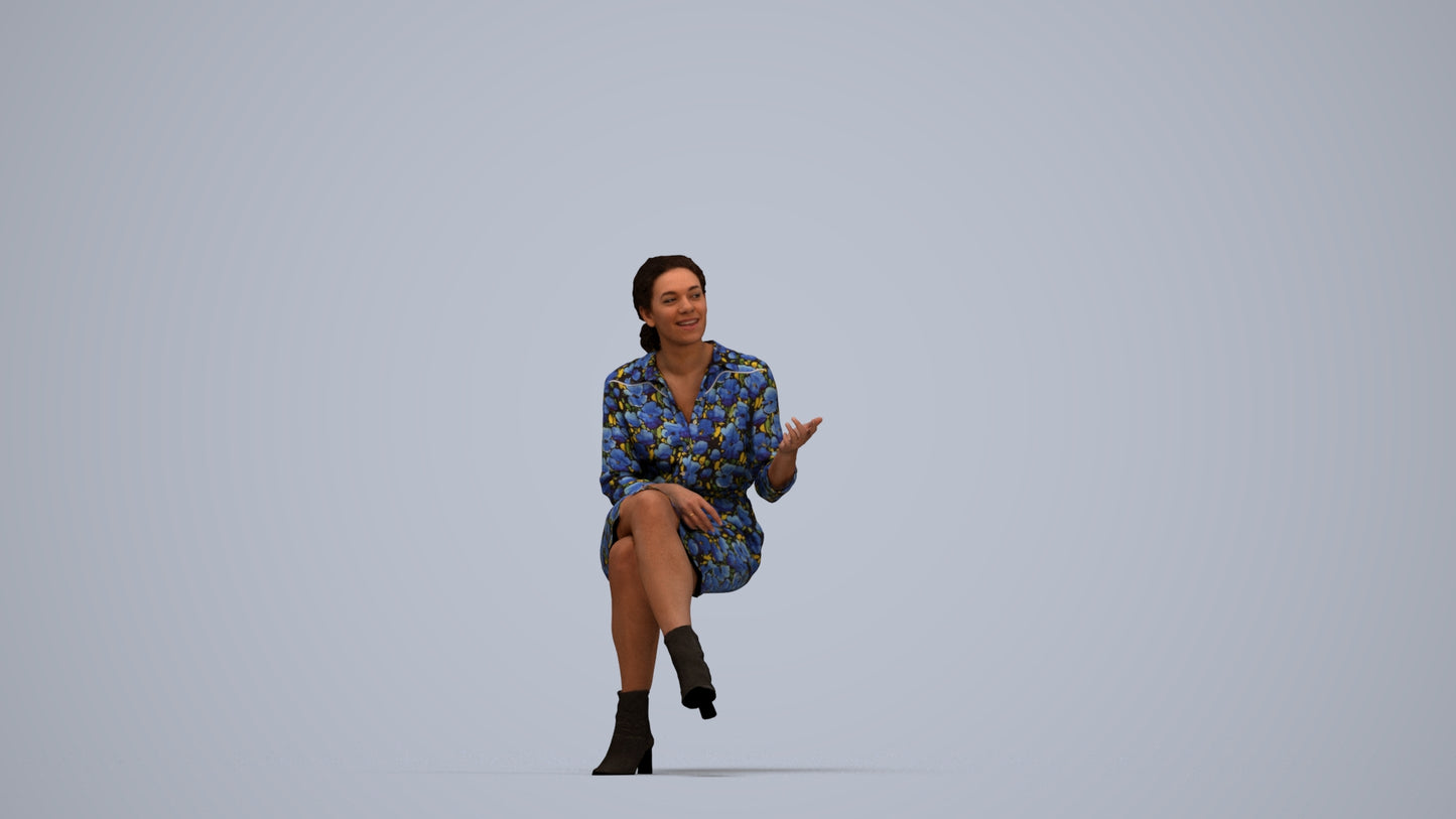 realistic 3D people woman casual sitting, render-ready for V-Ray and Corona, FBX OBJ, top-down view render