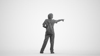 3D people model boy kids, scanned human for 3ds Max rendering, wireframe front view