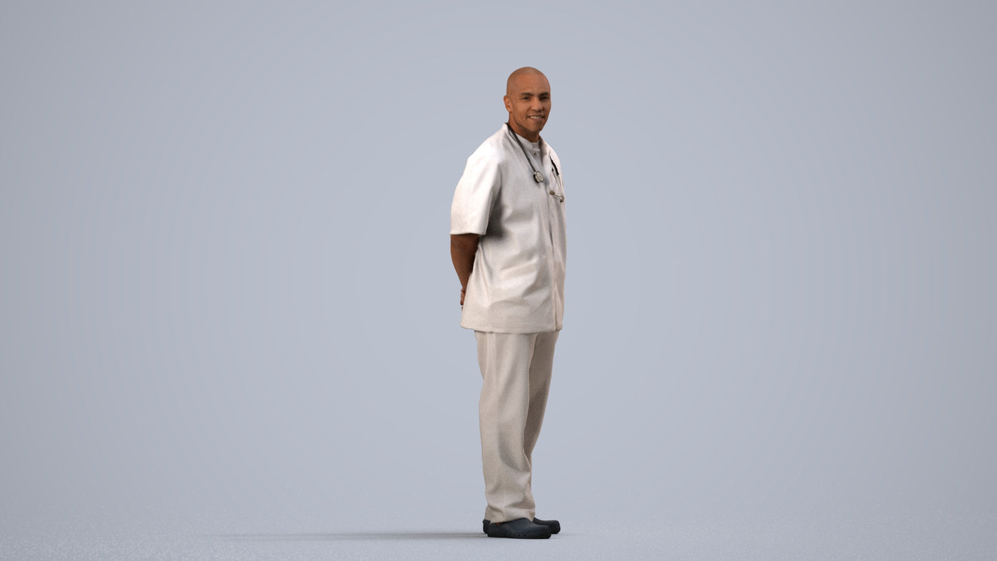 realistic 3D man medical, scanned archviz people for Blender and 3ds Max, side view render