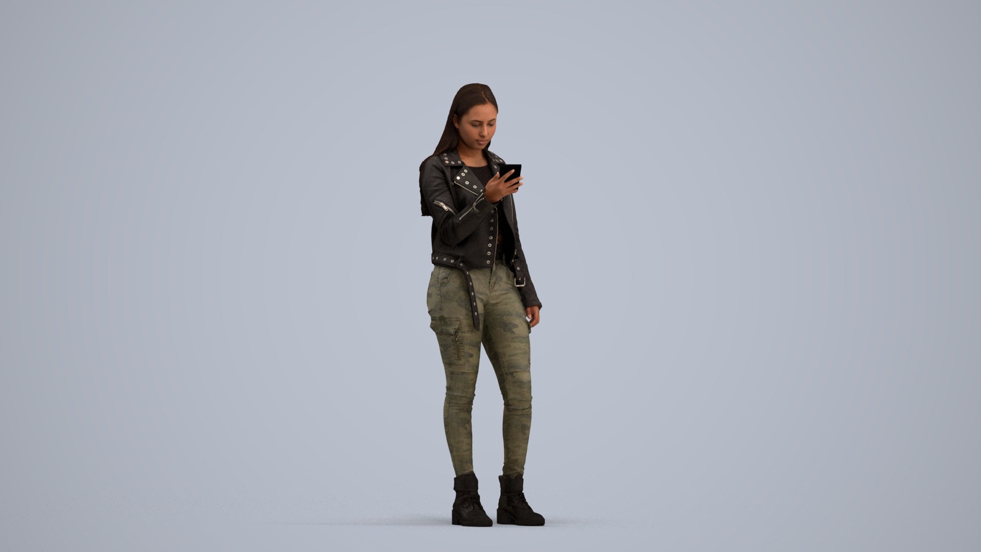 realistic 3D human woman casual shopping, archviz people FBX OBJ for Blender, standing pose render