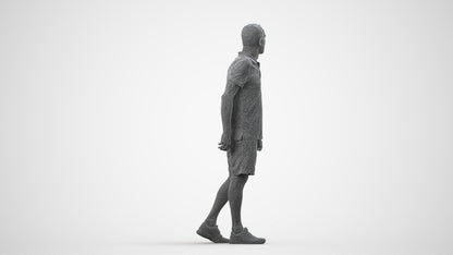 3D human model senior man sport, photogrammetry scanned person for archviz, wireframe side view