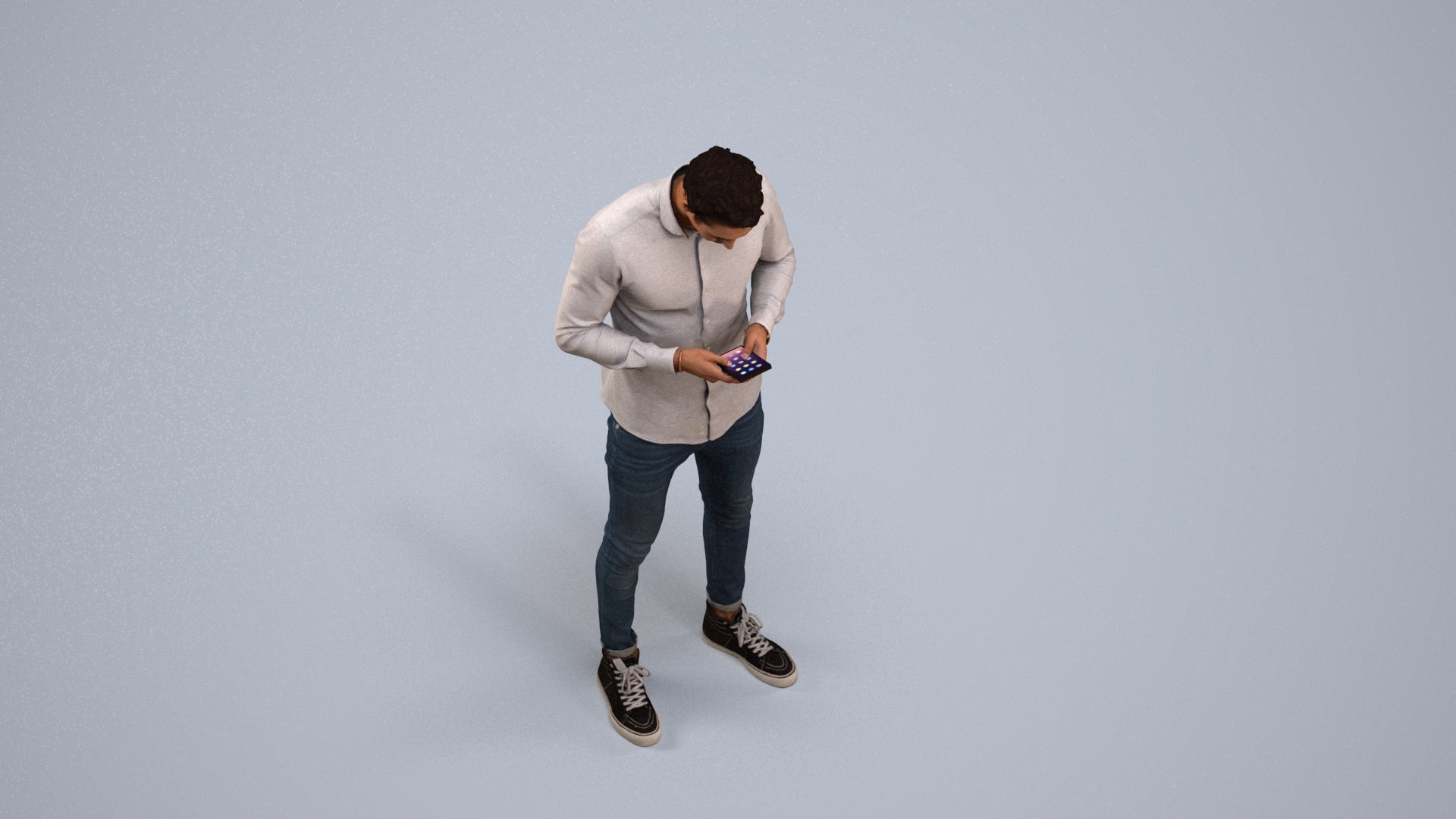 3D people model man casual standing, scanned human for 3ds Max rendering, back view render