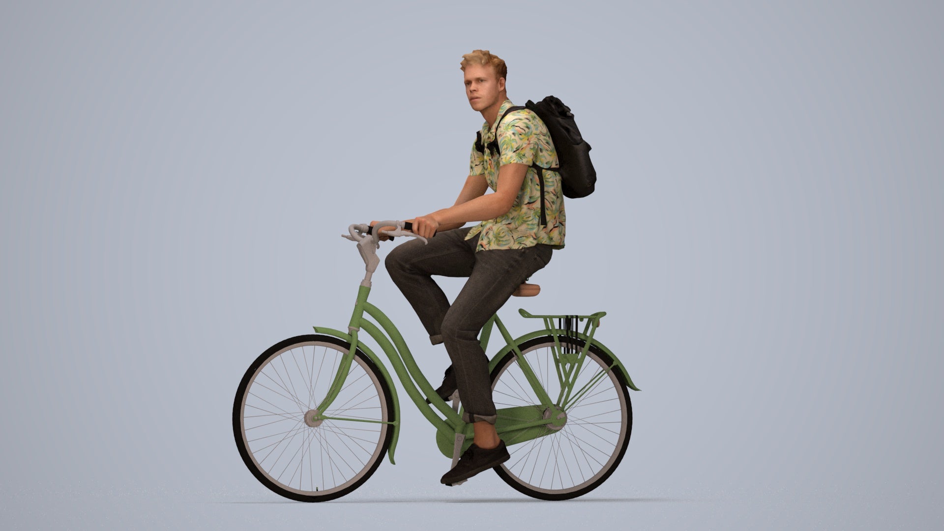 3D people model man casual cycling, scanned human for 3ds Max rendering, top-down view render