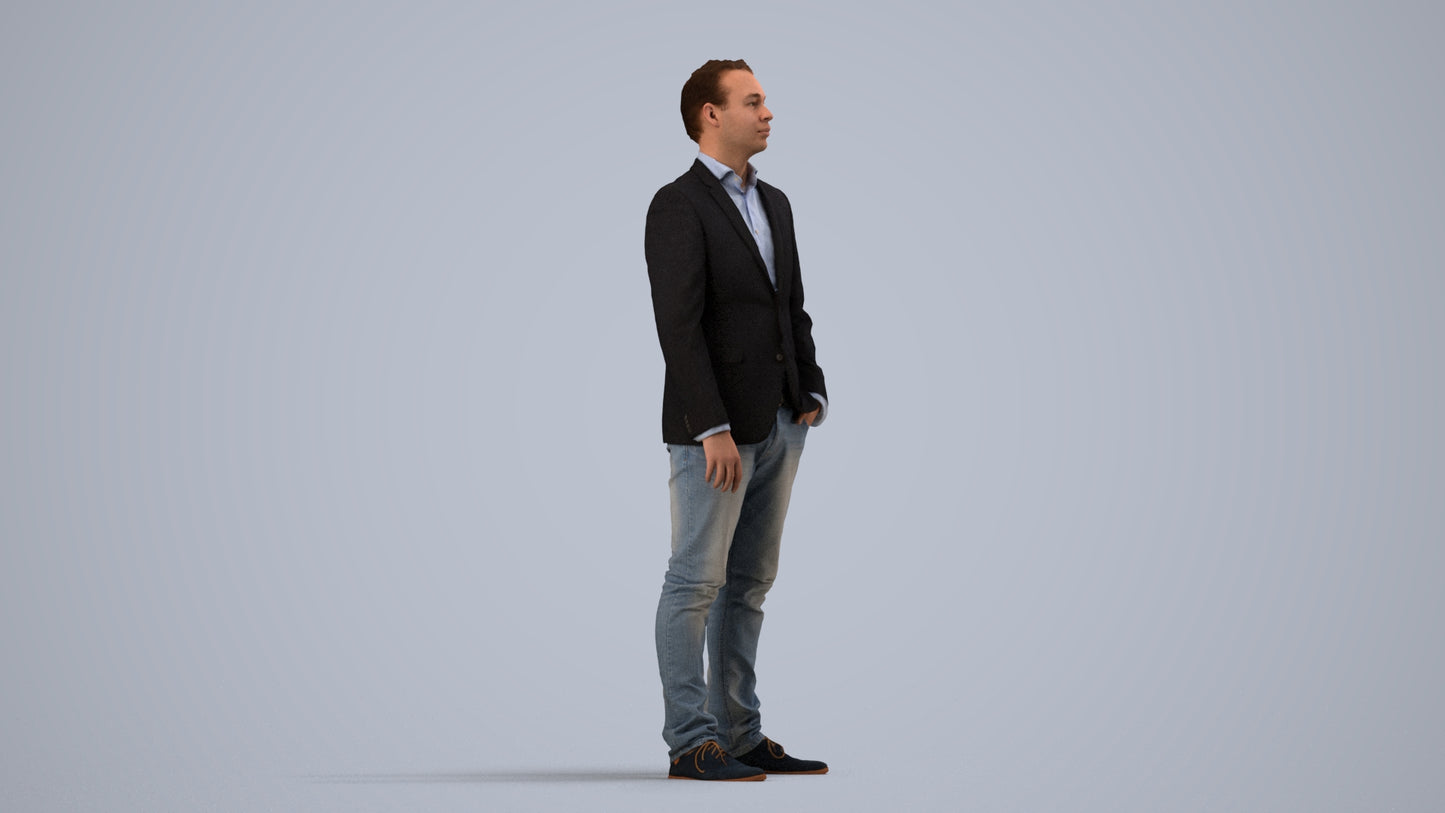 3D people model man business, scanned human for 3ds Max rendering, side view render
