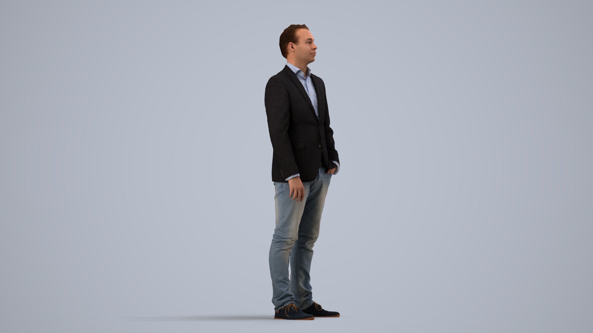 3D people model man business, scanned human for 3ds Max rendering, side view render