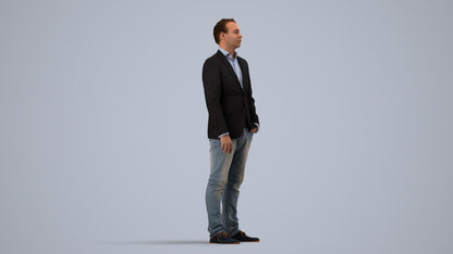 3D people model man business, scanned human for 3ds Max rendering, side view render