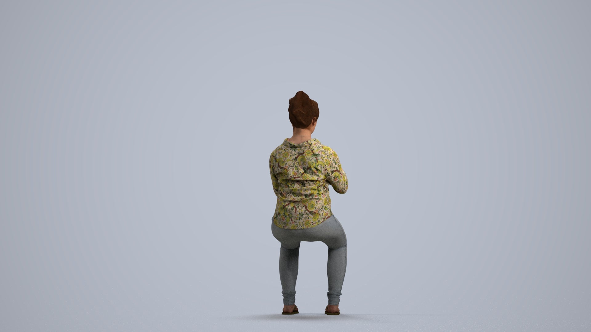 realistic 3D human woman casual sitting, archviz people FBX OBJ for Blender, front view render