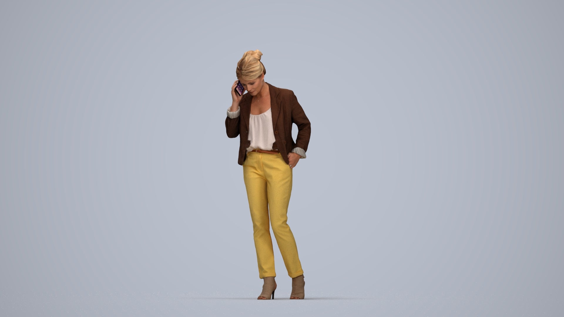 photogrammetry 3D woman business kids, realistic human model archviz FBX, side view render