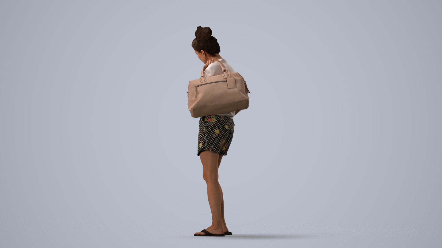 3D people model woman casual standing, scanned human for 3ds Max rendering, three-quarter view render