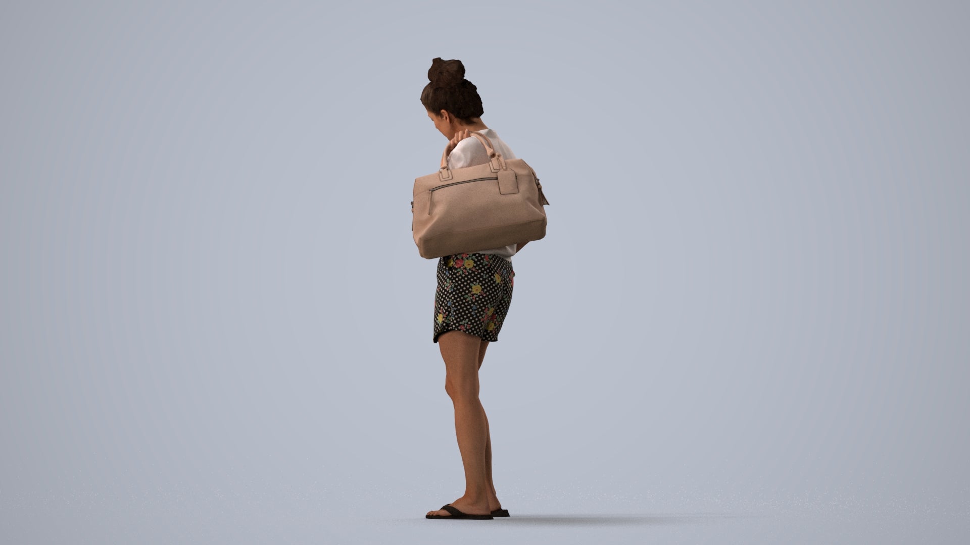 3D people model woman casual standing, scanned human for 3ds Max rendering, three-quarter view render