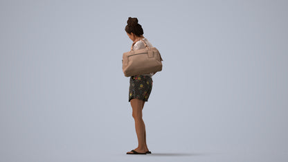 3D people model woman casual standing, scanned human for 3ds Max rendering, three-quarter view render