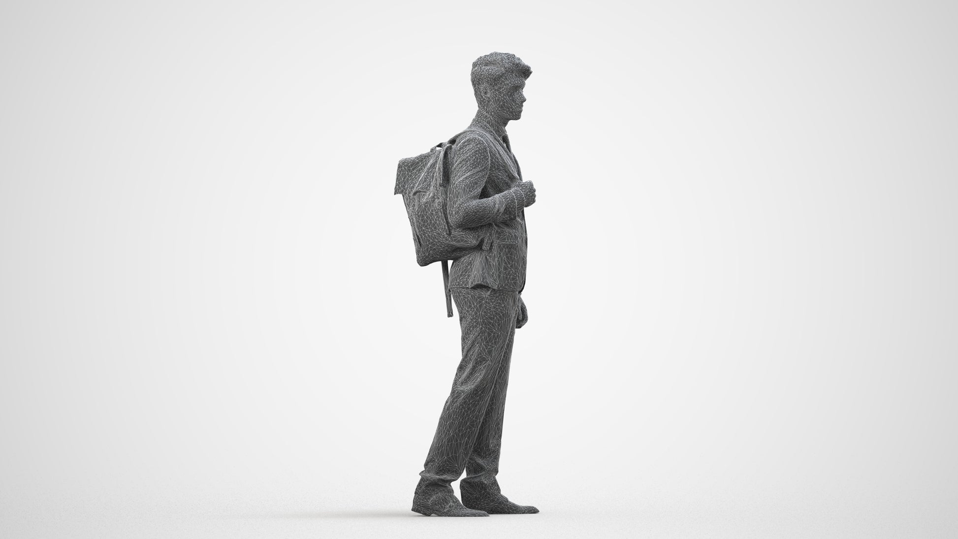 3D scanned man walking business, photorealistic archviz people for Enscape and SketchUp, wireframe side view