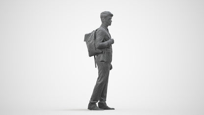 3D scanned man walking business, photorealistic archviz people for Enscape and SketchUp, wireframe side view