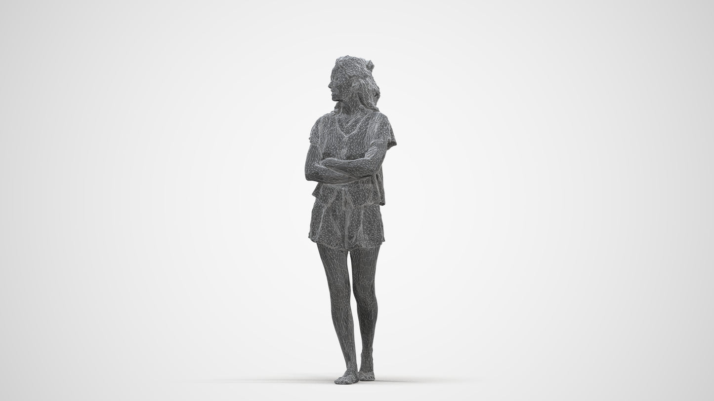 3D people model woman casual walking, scanned human for 3ds Max rendering, three-quarter front view render