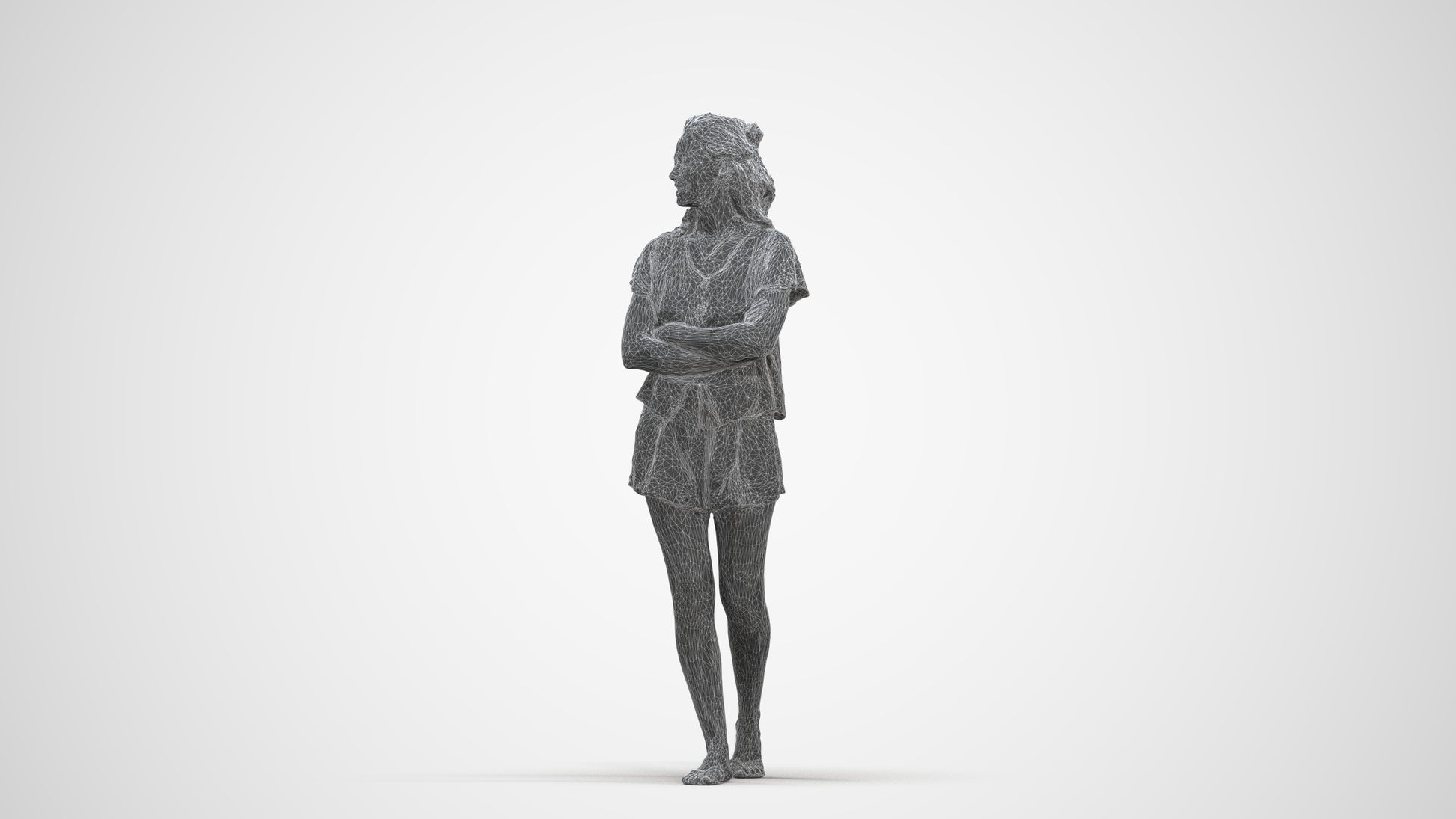 3D people model woman casual walking, scanned human for 3ds Max rendering, three-quarter front view render