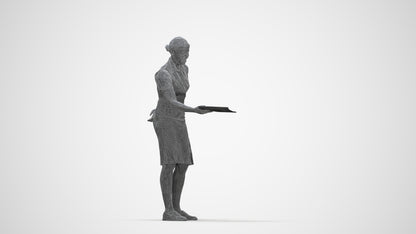 photogrammetry 3D woman hospitality, realistic human model archviz FBX, wireframe back view