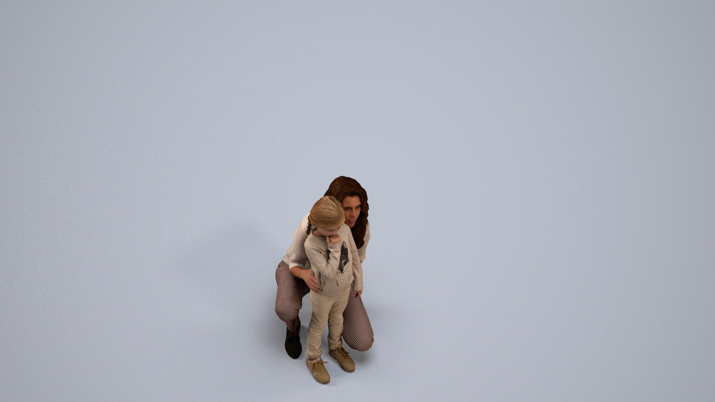 realistic 3D human girl casual kids, archviz people FBX OBJ for Blender, back view render