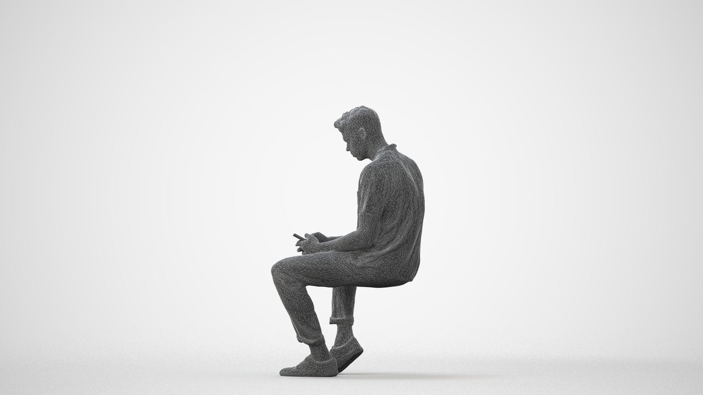 realistic 3D human man casual sitting, archviz people FBX OBJ for Blender, square thumbnail