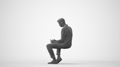 realistic 3D human man casual sitting, archviz people FBX OBJ for Blender, square thumbnail