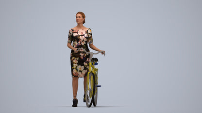 realistic 3D senior woman casual cycling, scanned archviz people for Blender and 3ds Max, top-down view render