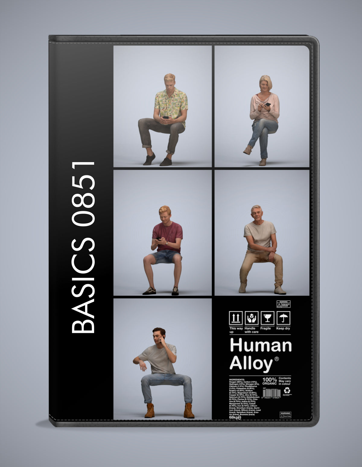realistic 3D people sitting set, 5 render-ready models for V-Ray and Corona
