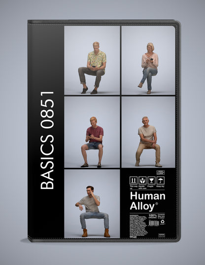 realistic 3D people sitting set, 5 render-ready models for V-Ray and Corona