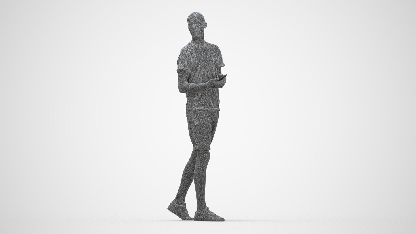realistic 3D people man casual standing, render-ready for V-Ray and Corona, FBX OBJ, wireframe back view