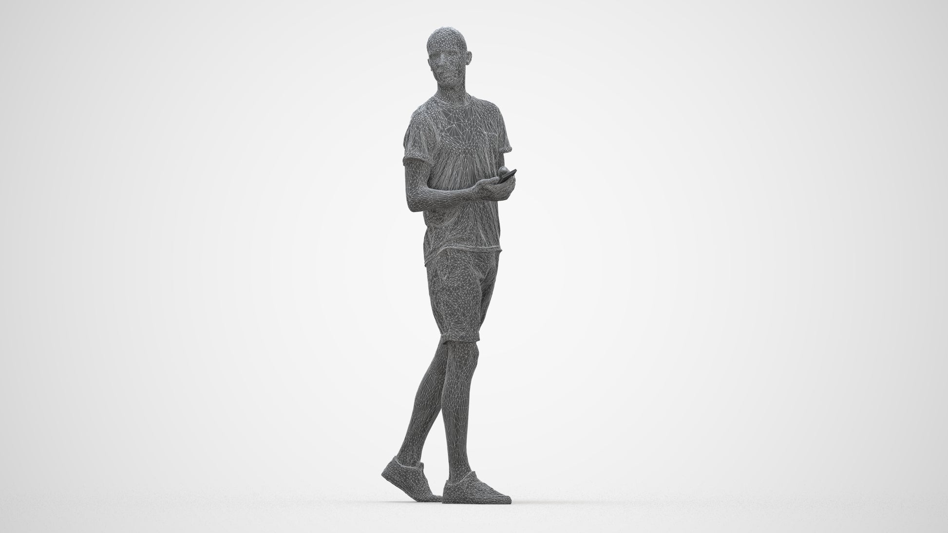 realistic 3D people man casual standing, render-ready for V-Ray and Corona, FBX OBJ, wireframe back view