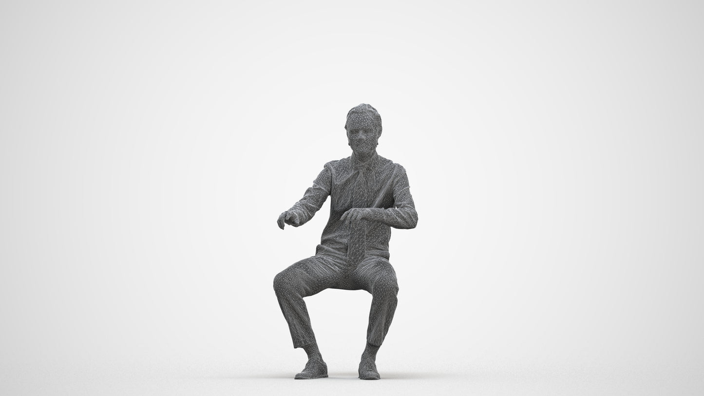 3D human model man business, photogrammetry scanned person for archviz, three-quarter front view render