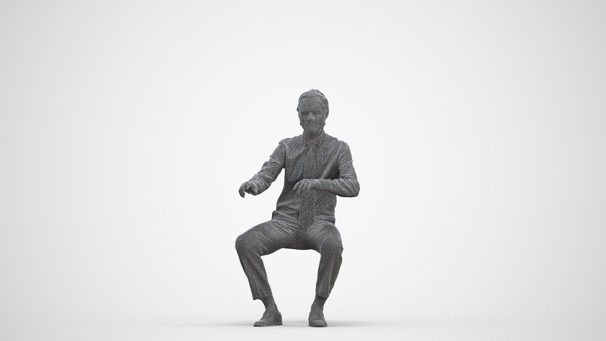 3D human model man business, photogrammetry scanned person for archviz, three-quarter front view render