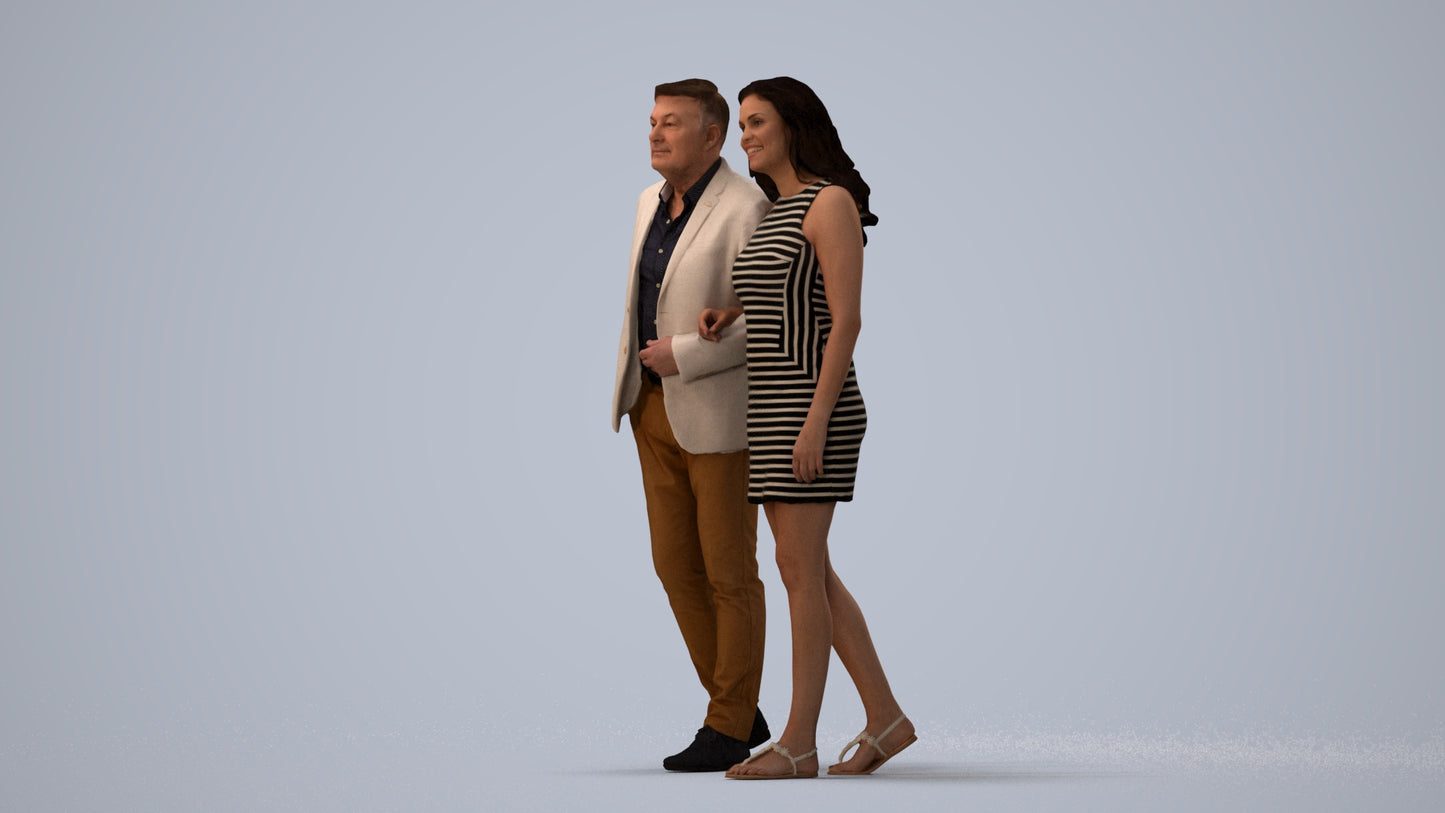 3D human model woman casual kids, photogrammetry scanned person for archviz, three-quarter view render