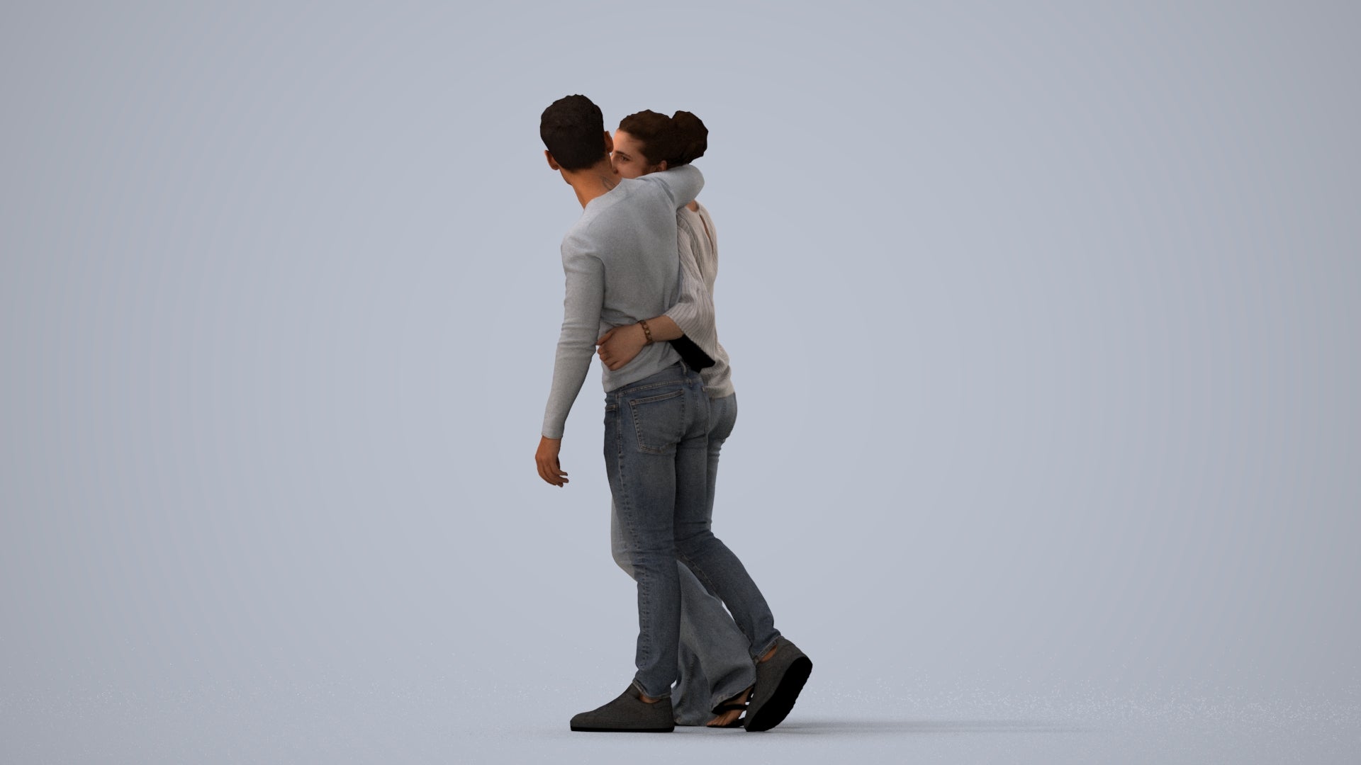 scanned 3D woman casual couple, photogrammetry people for Enscape and V-Ray, three-quarter view render