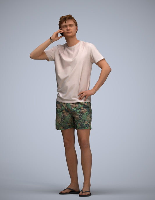 3D human model man casual standing, photogrammetry scanned person for archviz