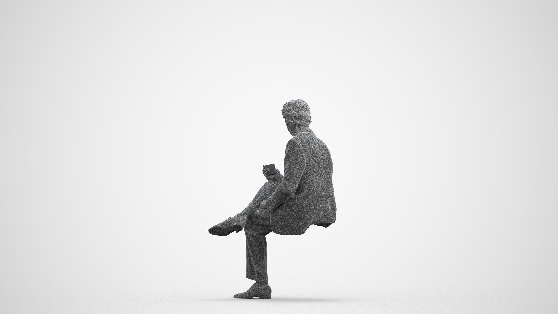 scanned 3D man business sitting, photogrammetry people for Enscape and V-Ray, wireframe front view