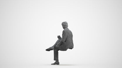 scanned 3D man business sitting, photogrammetry people for Enscape and V-Ray, wireframe front view