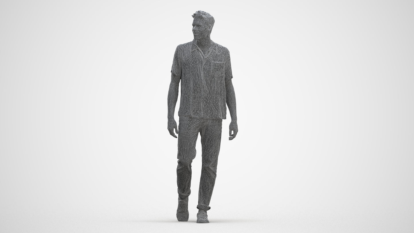 realistic 3D human man casual walking, archviz people FBX OBJ for Blender, three-quarter front view render