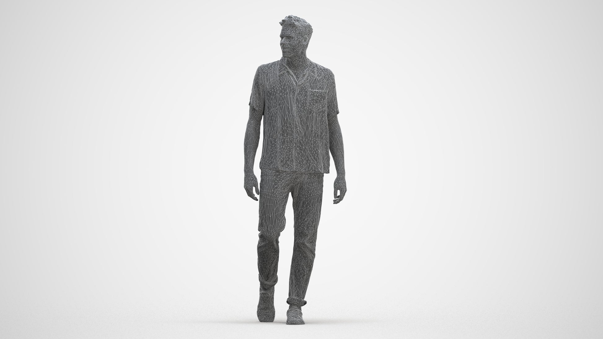 realistic 3D human man casual walking, archviz people FBX OBJ for Blender, three-quarter front view render