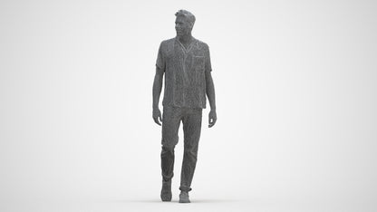 realistic 3D human man casual walking, archviz people FBX OBJ for Blender, three-quarter front view render