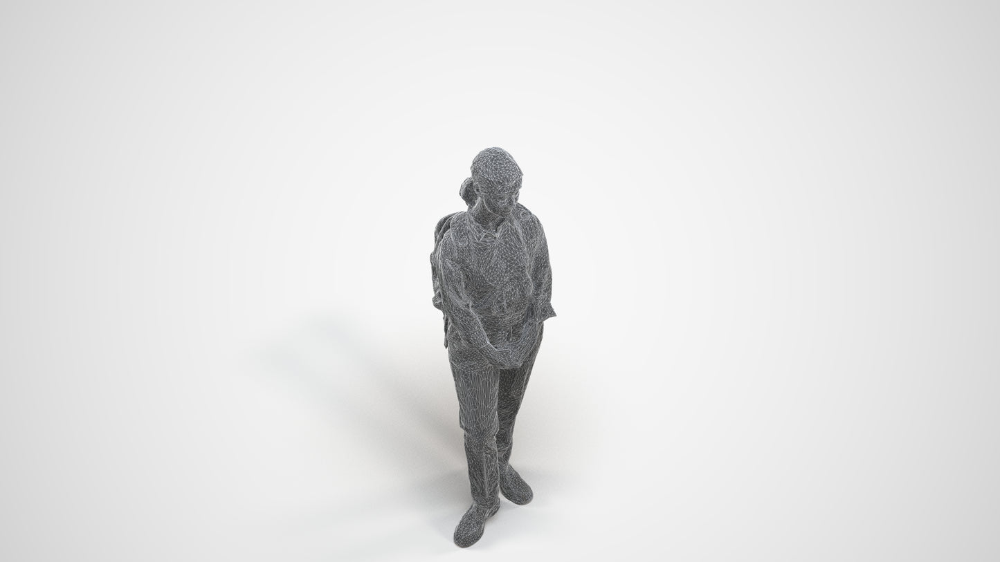 scanned 3D girl kids, photogrammetry people for Enscape and V-Ray, wireframe three-quarter view