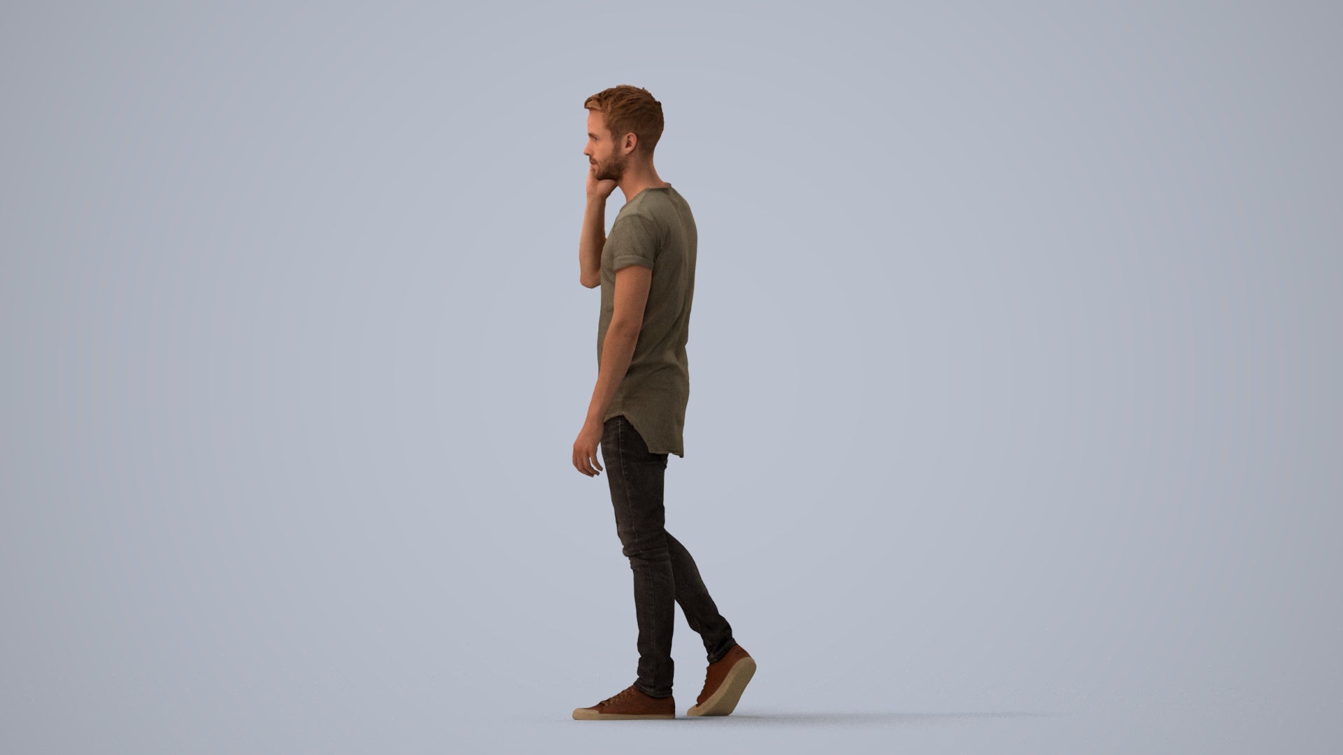 scanned 3D man casual walking, photogrammetry people for Enscape and V-Ray, three-quarter view render