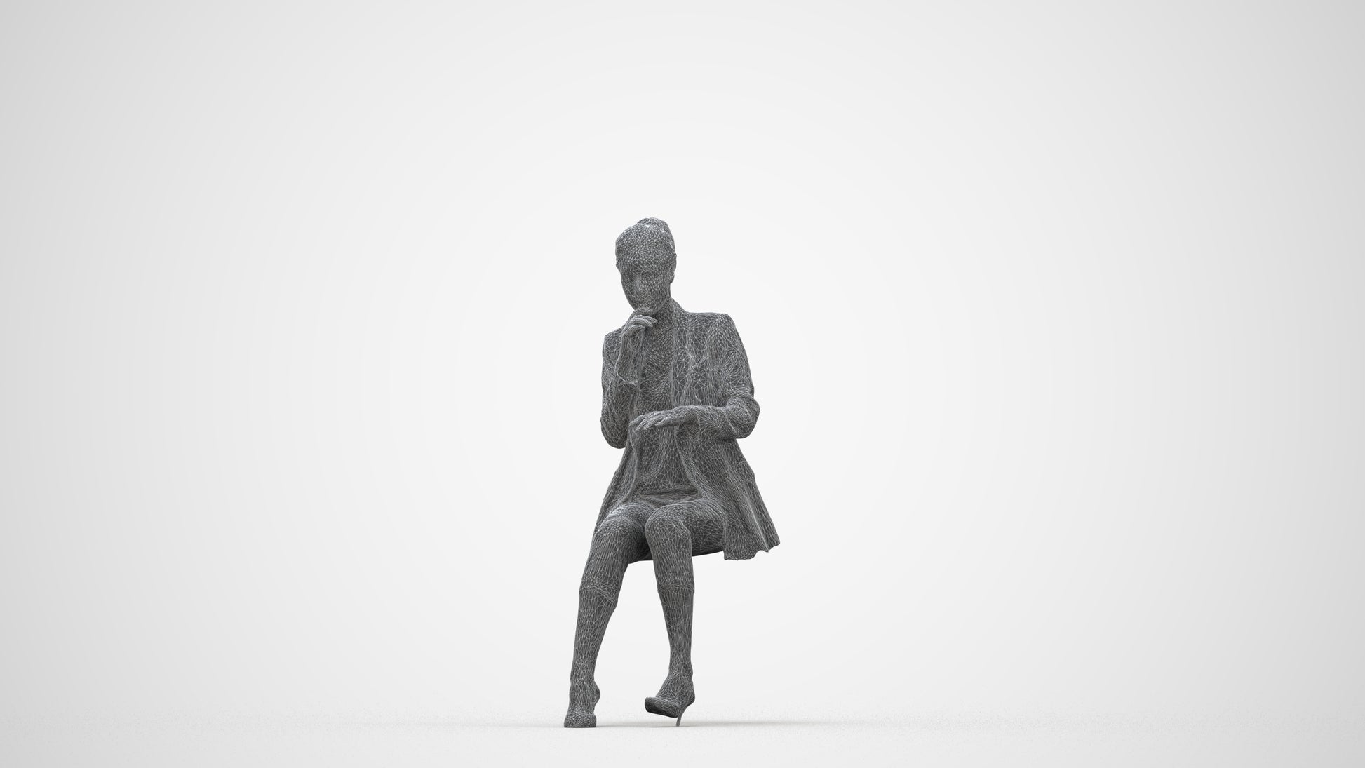 photogrammetry 3D woman business sitting, realistic human model archviz FBX, wireframe back view