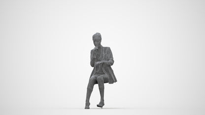photogrammetry 3D woman business sitting, realistic human model archviz FBX, wireframe back view