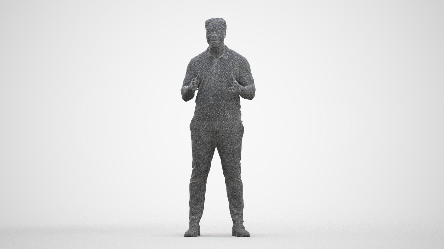 3D scanned man standing casual, photorealistic archviz people for Enscape and SketchUp, three-quarter front view render