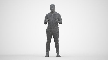 3D scanned man standing casual, photorealistic archviz people for Enscape and SketchUp, three-quarter front view render