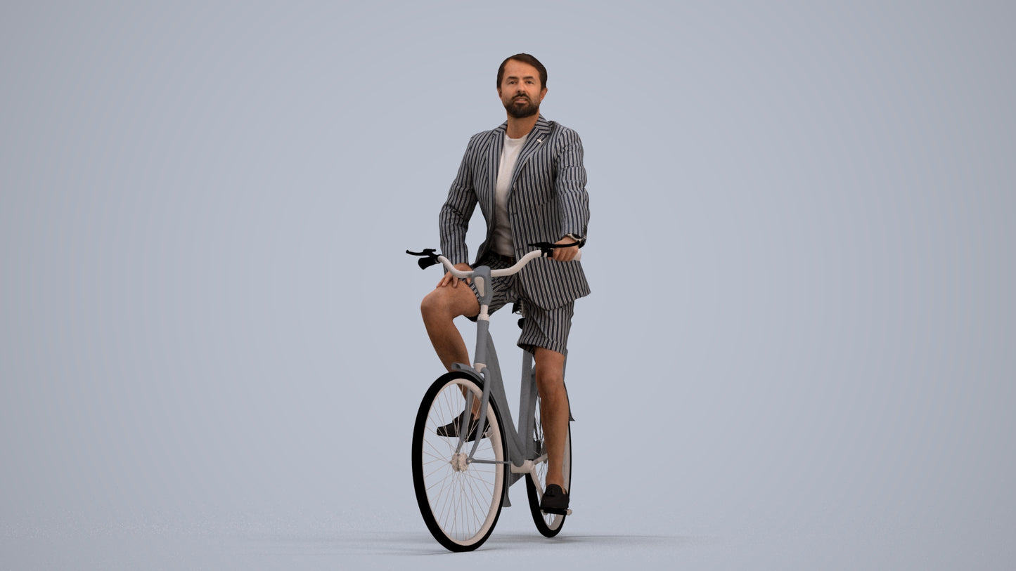 3D scanned man cycling business, photorealistic archviz people for Enscape and SketchUp, standing pose render