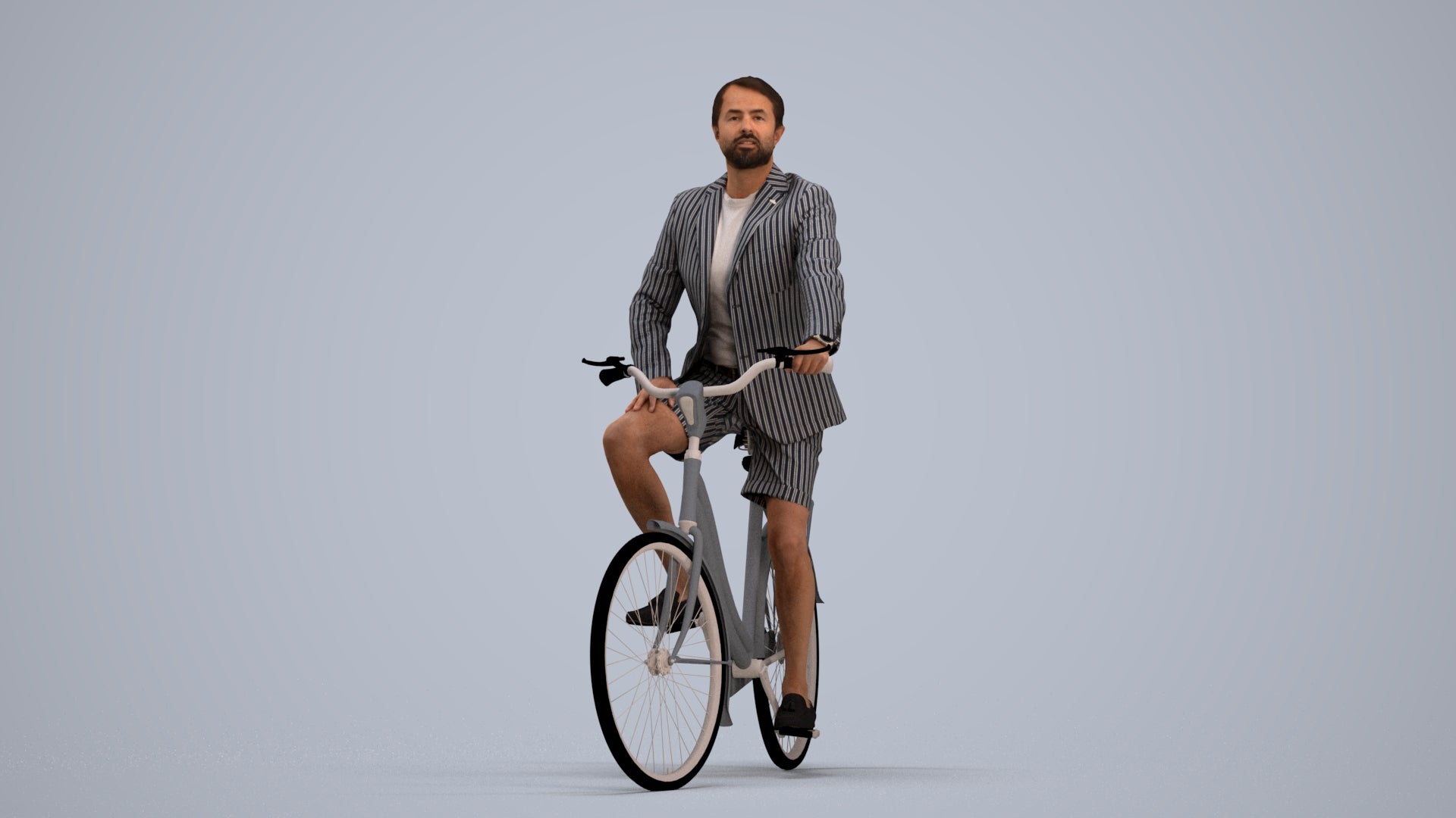 3D scanned man cycling business, photorealistic archviz people for Enscape and SketchUp, standing pose render