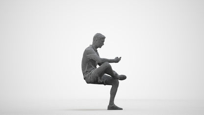 photogrammetry 3D man casual sitting, realistic human model archviz FBX, wireframe side view