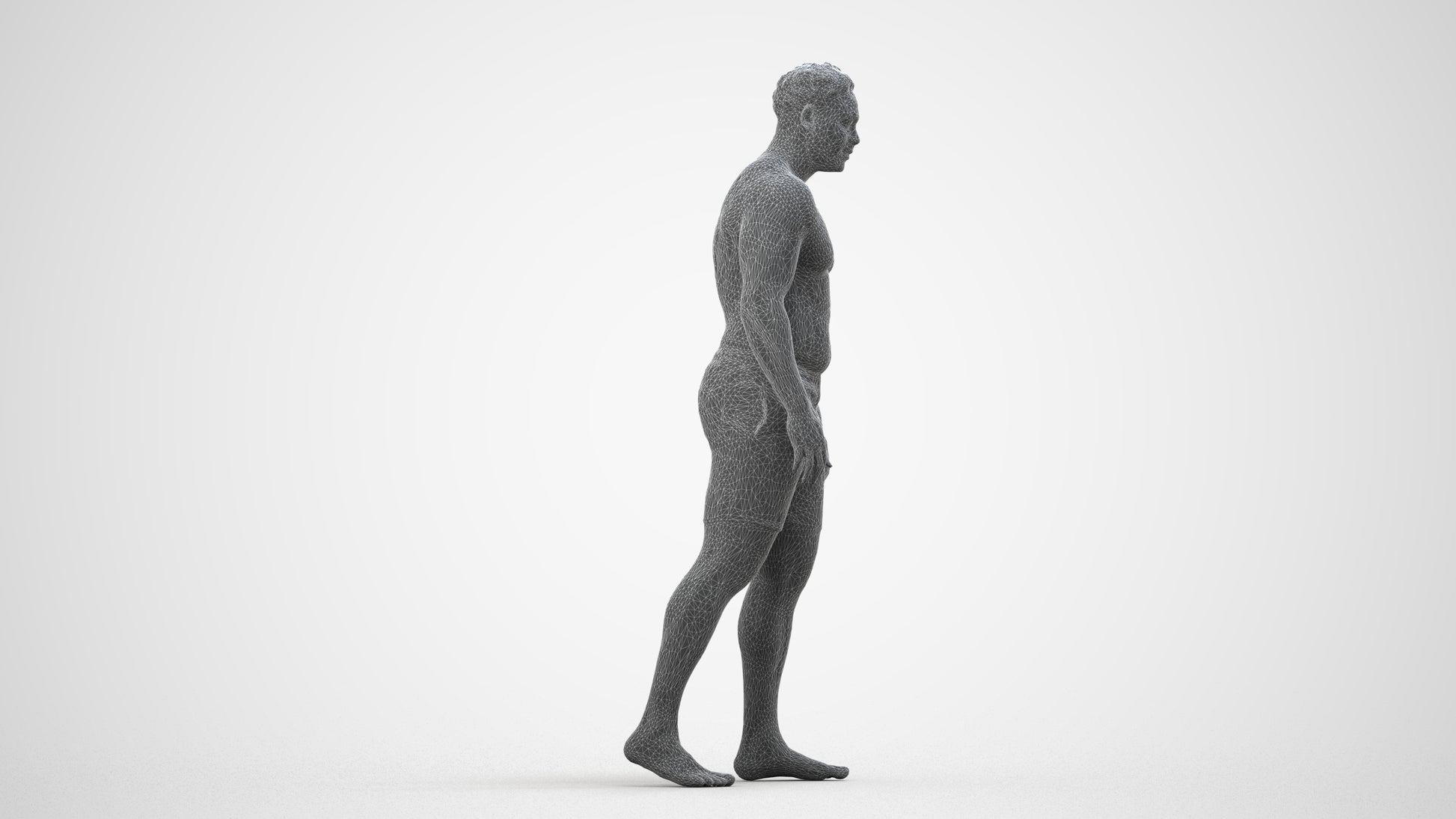 3D scanned man pool, photorealistic archviz people for Enscape and SketchUp, wireframe side view